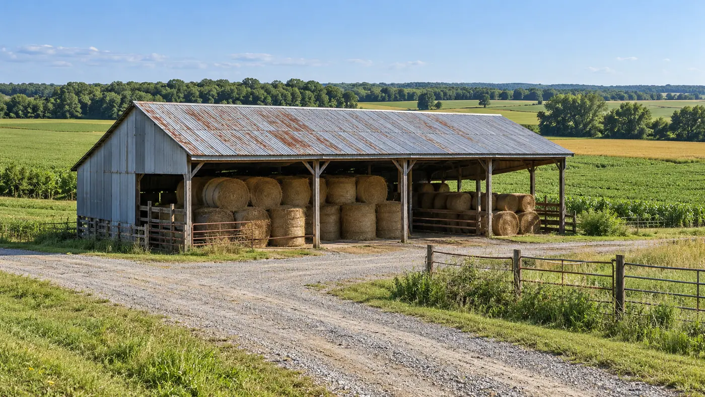 Commercial metal building with a long low-slope metal roof